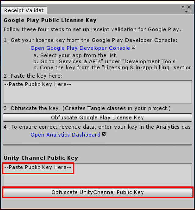 The Unity IAP Receipt Validation Obfuscator window. Generates data classes in the project for use with the CrossPlatformValidator.