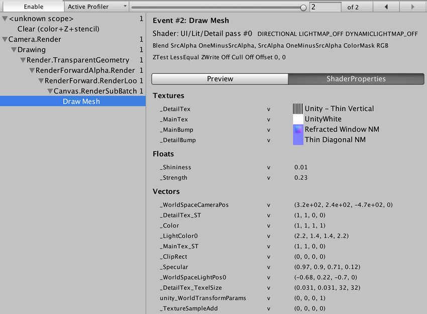 Frame Debugger Unity Manual