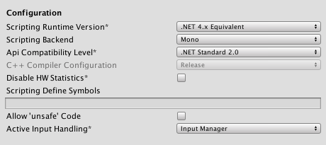 Configuration settings for Standalone Player platforms