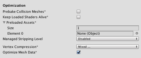 Optimization settings for Standalone Player platforms