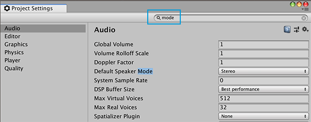 unity 3d settings