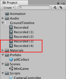 The new Recorded (4) recorded clip only appears in the Project window after you save the scene or project