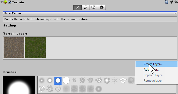 Create Layer in the Terrain Inspector