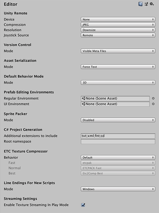 Editor settings