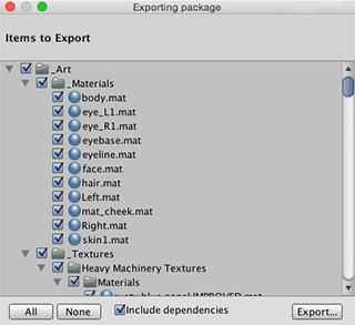 Fig 1: Caja de dialogo de Exportando un Package