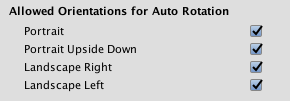 Allowed Orientations for Auto Rotation player settings for the iOS platform