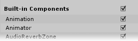 The Built-in Components checkbox toggles gizmo visibility for every type of component listed in that section