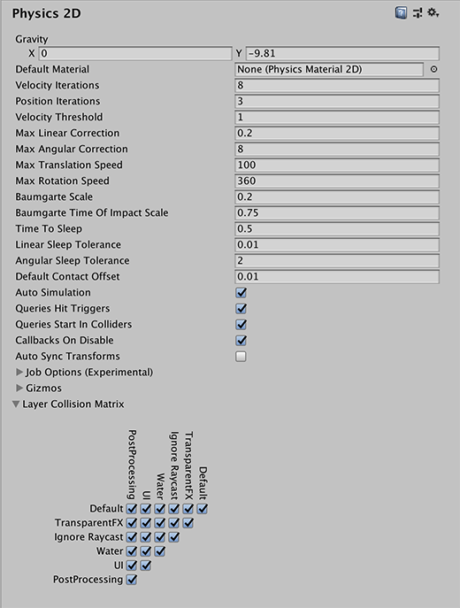 Physics 2D settings