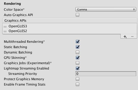 Rendering settings for the Android platform