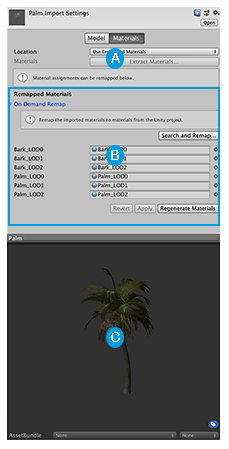 The Materials tab of the SpeedTree Importer