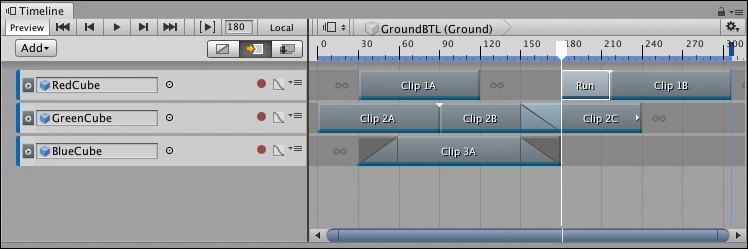 For example, inserting a clip at the Timeline Playhead ripples Clip 1B to accommodate the 36 frame Run clip.