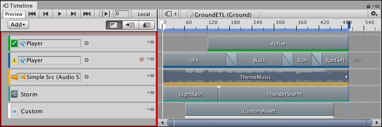 Track list and Track headers for the Timeline instance named GroundETL
