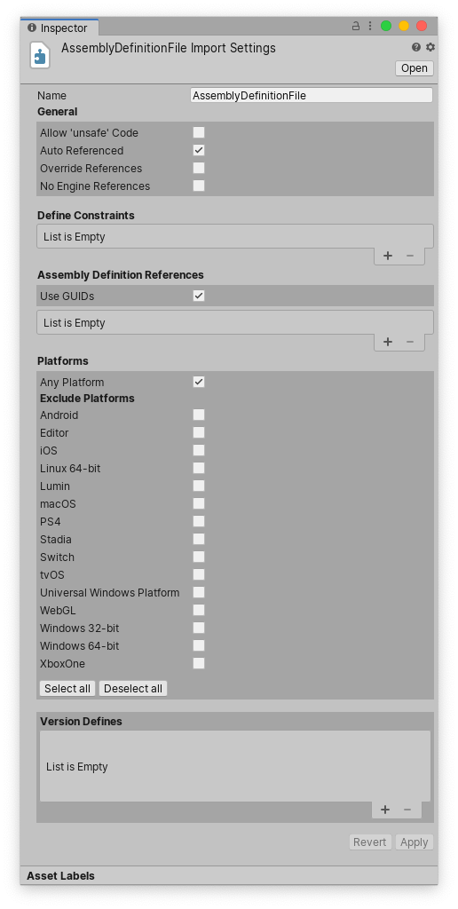 Assembly Definition Inspector