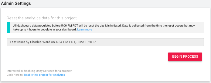 Sección Admin Settings del Analytics Configure 