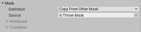 Aquí, la opción Copy From Other es seleccionada, y un Mask asset ha sido asignado 