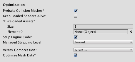 Optimization settings for the WebGL platform