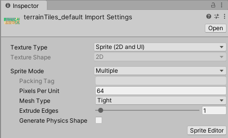 Sprite Importer settings.