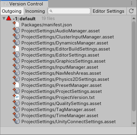 The Version Control window docked in the Editor