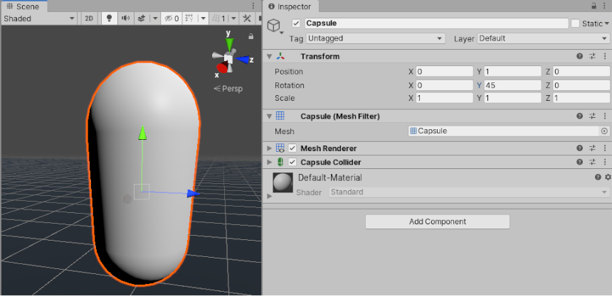 The rotation of a GameObject is displayed and edited as Euler angles in the Inspector, but is stored internally as a Quaternion