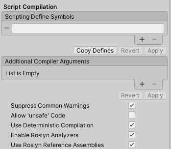 Script compilation settings for the iOS platform