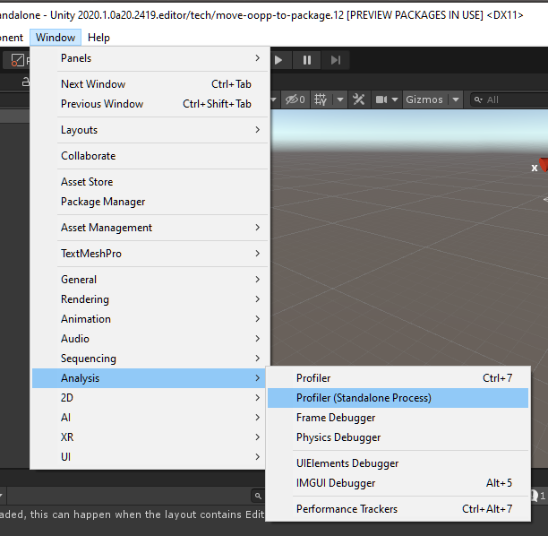 Menu selection for the Standalone Profiler