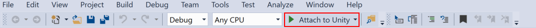 The Attach To Unity button in Visual Studio