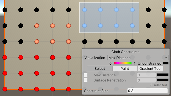 The Cloth Constraints Tool in Select mode.