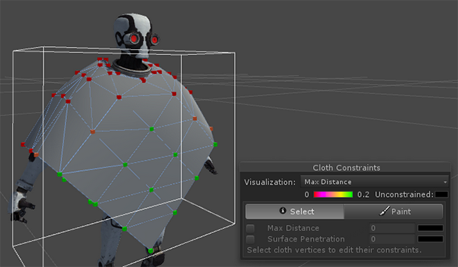 La Cloth Constraints Tool siendo utilizada en el Skinned Mesh Renderer.