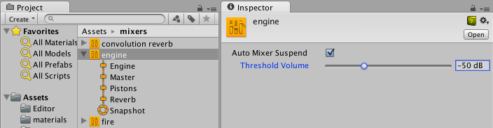 Suspend settings on audio mixer asset