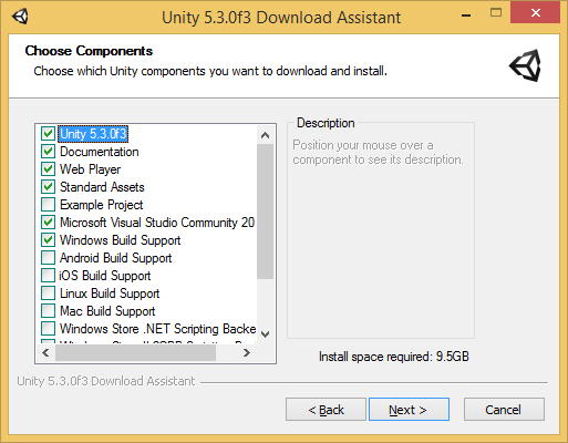 Download Assistant de Unity (deje las selecciones predeterminadas si no está seguro cuál escoger)