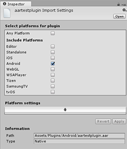 ARR plug-in import settings as displayed in the Inspector window