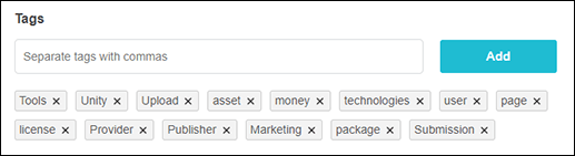 The tags you add appear underneath the Tags input box