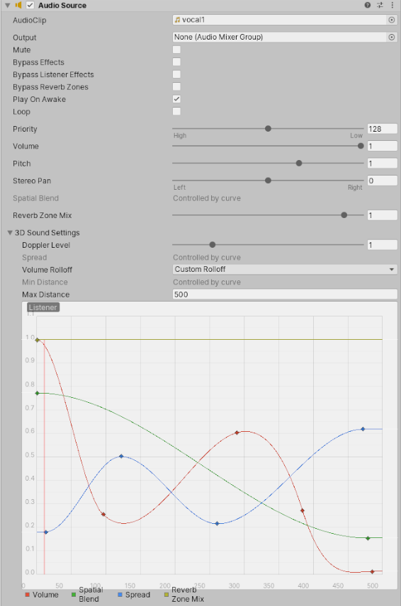 Now a sound effect file is referenced in the Audio Clip property