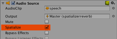 Casilla de verificación Spatializer en el AudioSource