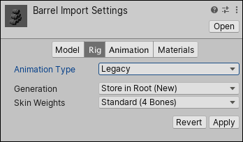 Rig tab on the Import Settings window