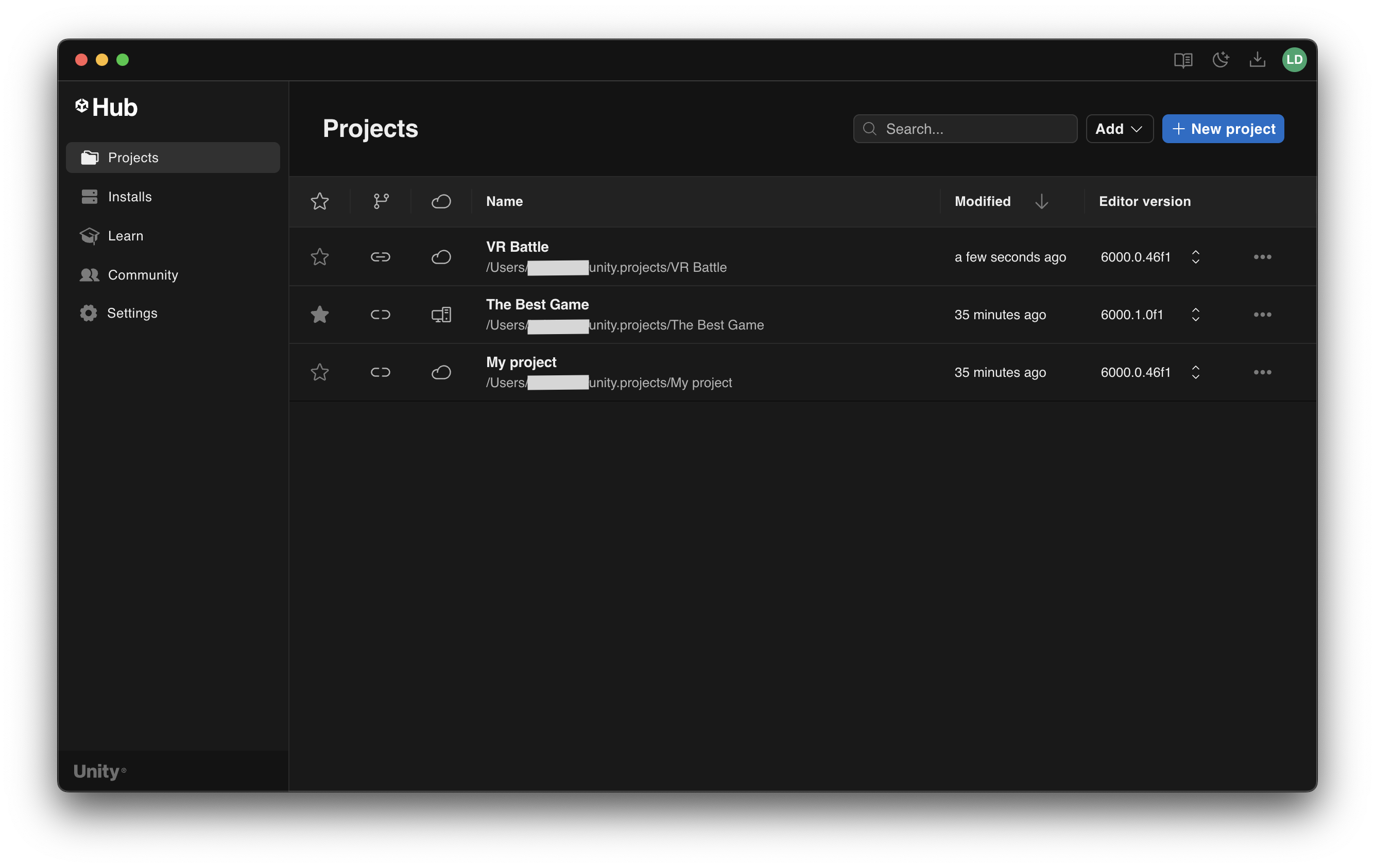 The Projects window