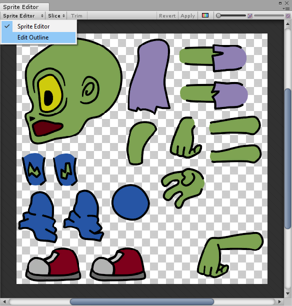 Sprite Editor のドロップダウンを使って Edit Outline にアクセスします。