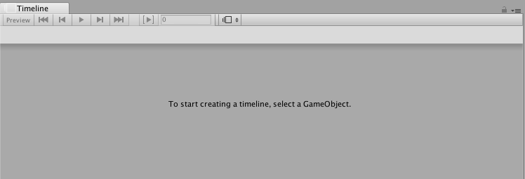 ゲームオブジェクトが選択されていないと、Timeline エディターウィンドウからの指示が表示されます