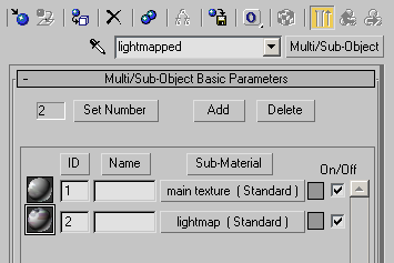 Multi/Sub Object オブジェクトを使用した 3ds Max での Lightmapping に設定された別のマテリアル