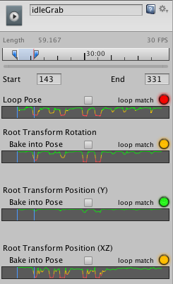 Loop Pose が正しく適合していないクリップの範囲
