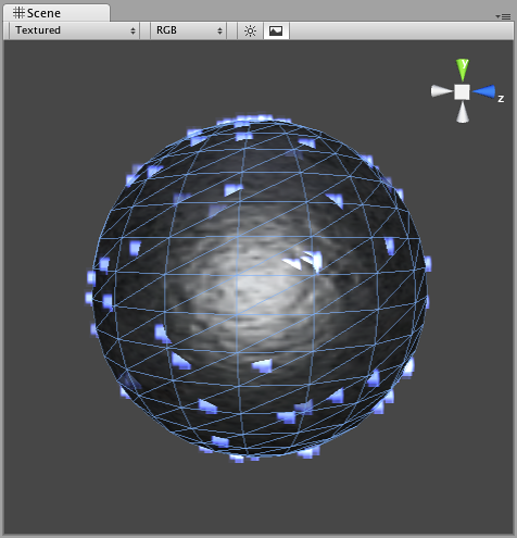 Interpolate Triangles をオンにした球体