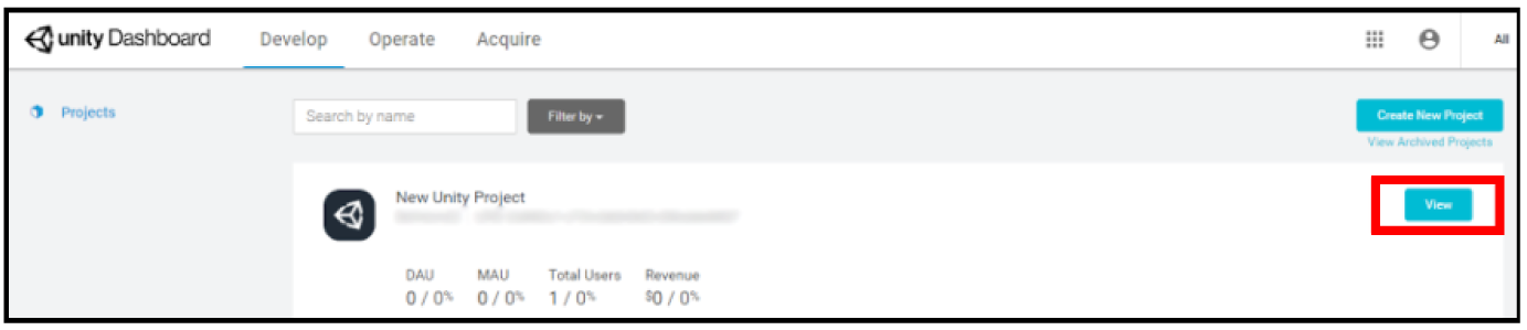 Developer Dashboard のプロジェクトを選択