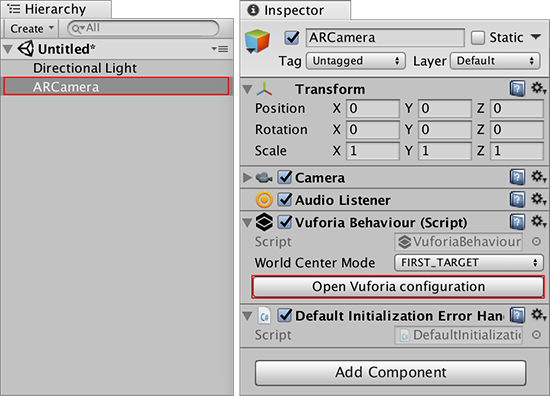 Accessing Vuforia configuration settings