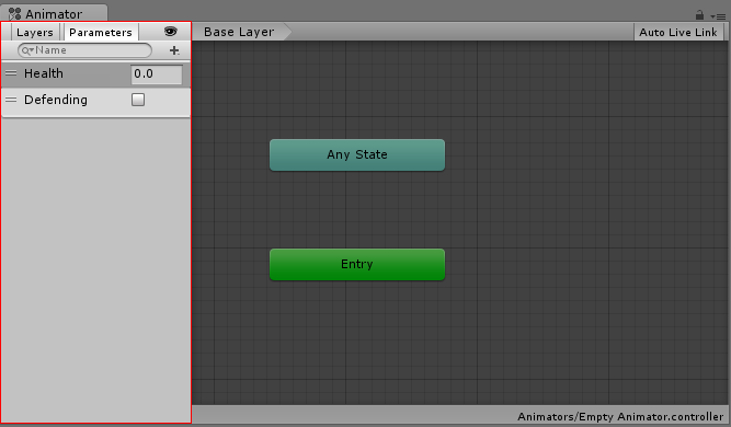 サンプルパラメーターが 2 つ作成された Parameters ビュー