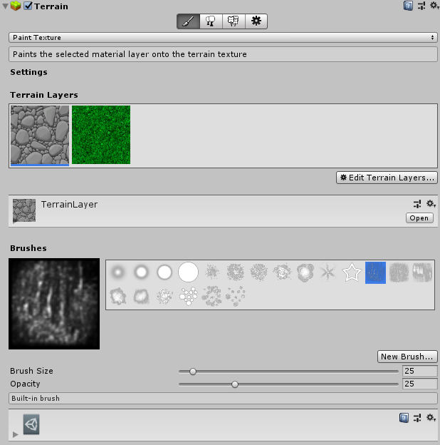 Terrain Inspector の Paint Texture ツール