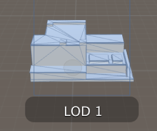 図 2: LOD 1 のカメラは、メッシュ内にはるかに少ない数のサイズがずっと大きい三角形を表示します