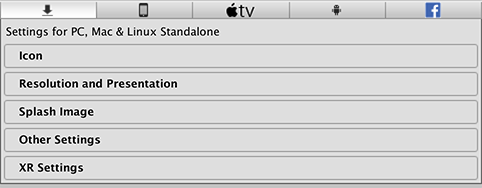 スタンドアロンプラットフォームの Player 設定 Unity マニュアル