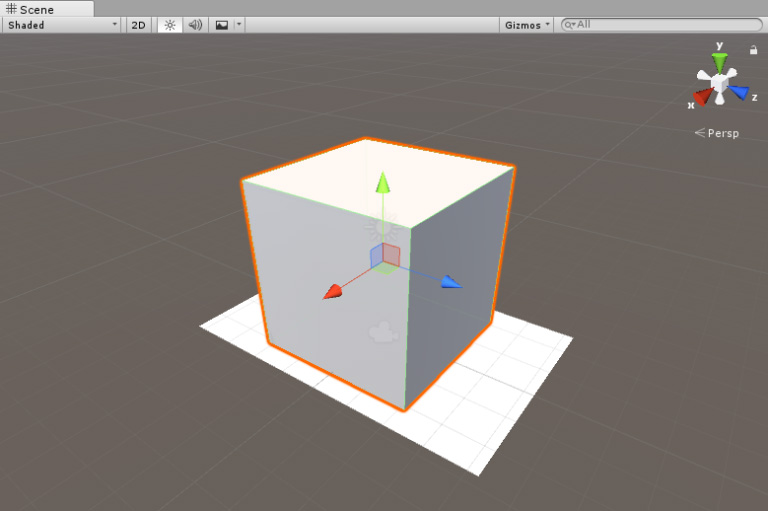ImageTarget ゲームオブジェクト上の Cube のシーンビュー