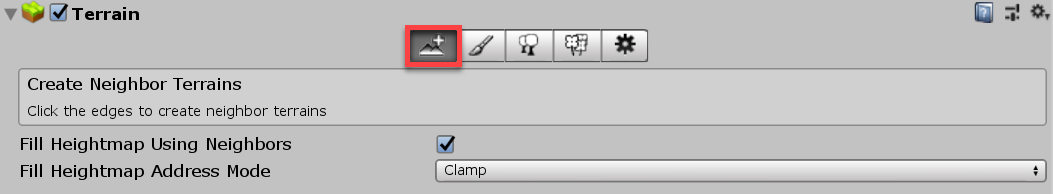 Terrain インスペクターの Create Neighbor Terrains ツール