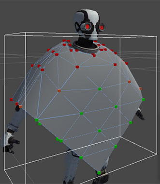 Skinned Mesh Renderer に使用されている Cloth Constraints ツール